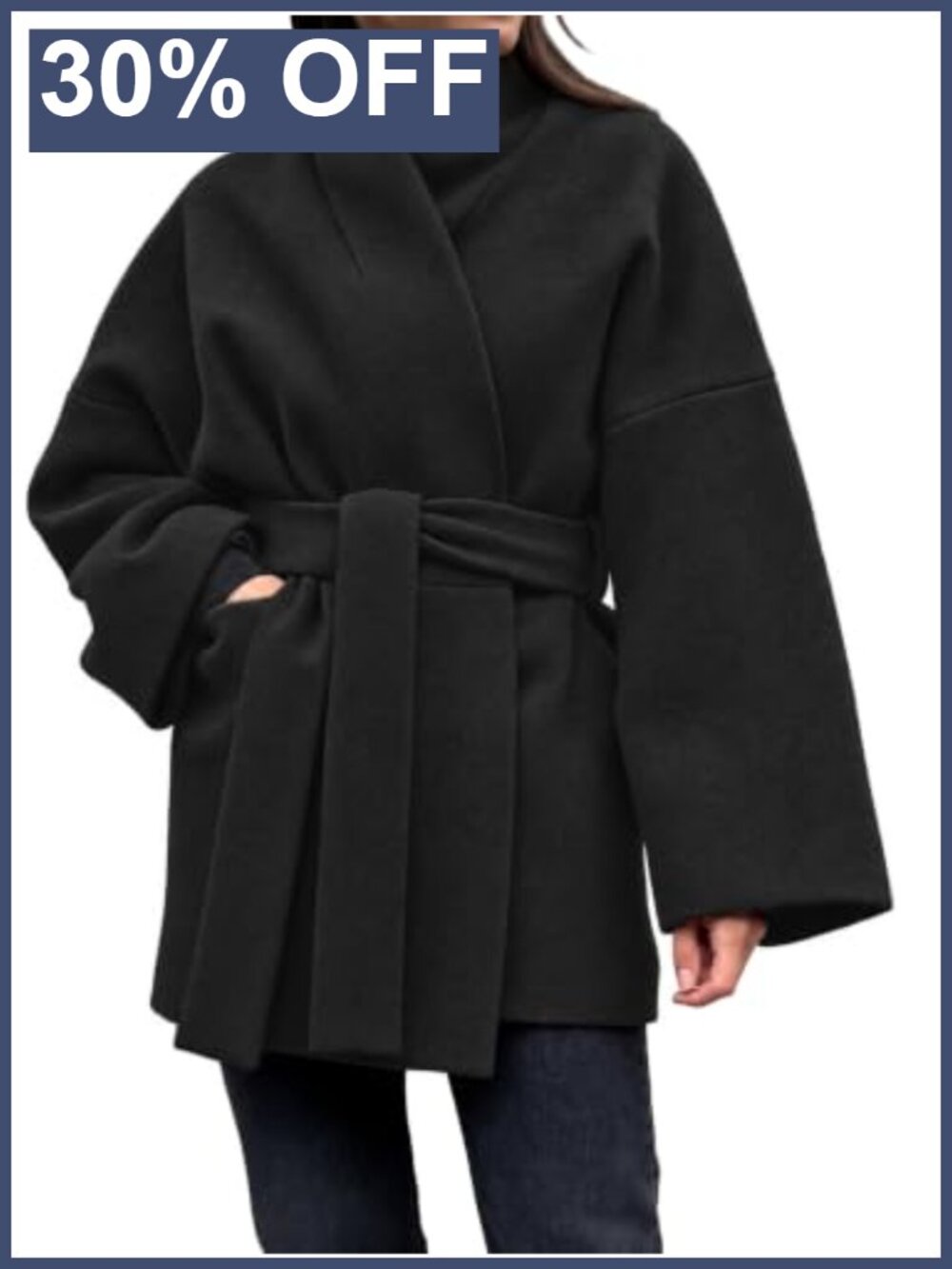 Faux Wool Wrap Coat Long Oversized Winter Belted Peacoat